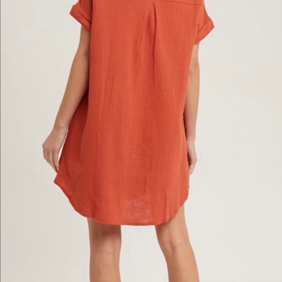 NWT Woman Owned Designer BluIvy Button Up Shirt Dress with Pocket, Terracotta - Picture 4 of 4